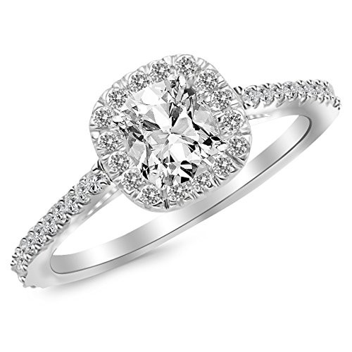 IGI Certified 1.11 Carat Cushion Cut/Shape 14K White Gold Gorgeous Classic Cushion Halo Style Diamon | Amazon (US)