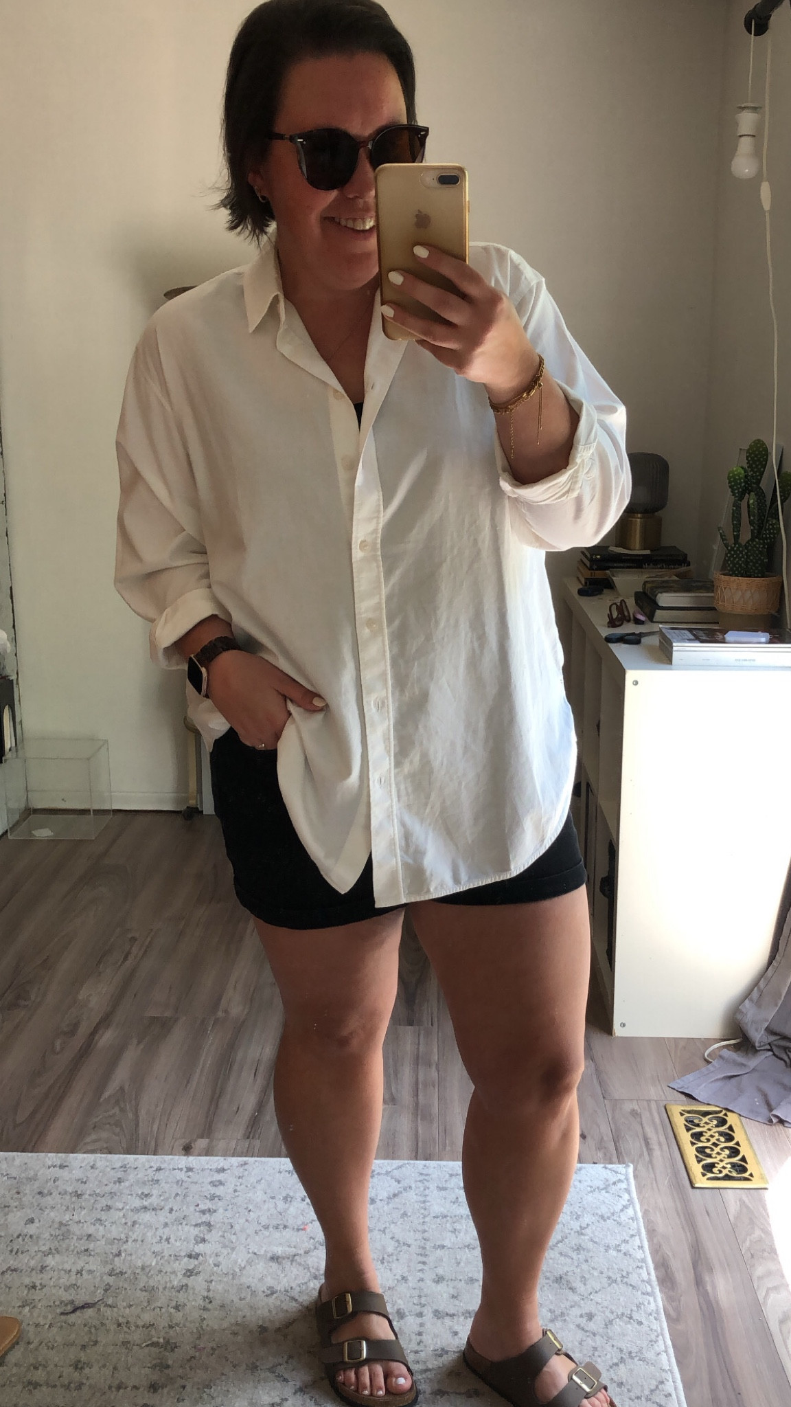 Easy summer outfit style 💫 One of my summer uniforms: white button up and black shorts! 

#LTKstyletip #LTKmidsize