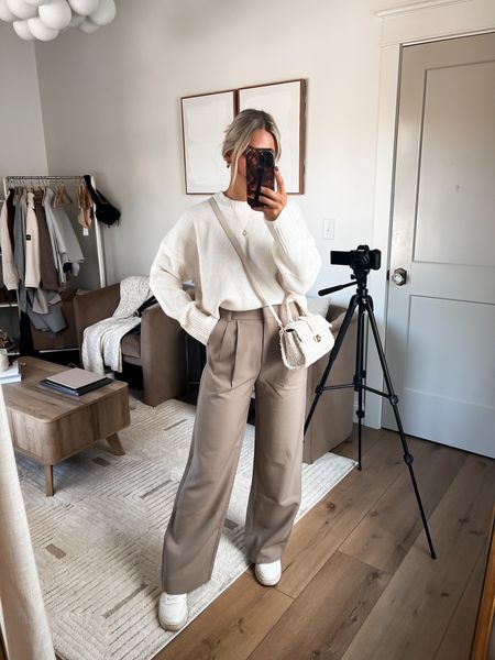 A&F LOOK 4: Obsessed with this cozy sweater in combo with these tailored pants😍 (wearing XS sweater & 26 reg for the pants which is a size up from my normal size. They run small in the waist in my opinion) 

#LTKSeasonal #LTKfindsunder100 #LTKstyletip