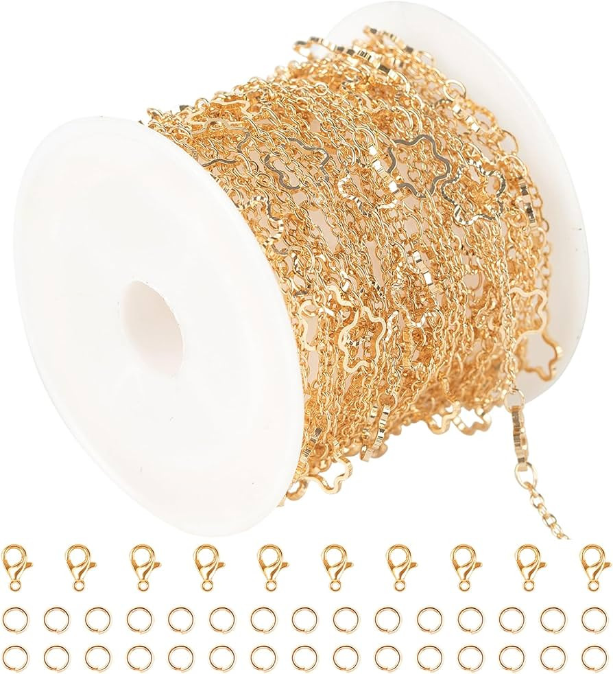 KYUNHOO 16.4 Feet Brass Twisted Cable Chains Dainty Embossed Flower Link Chain on Spool Gold Plat... | Amazon (US)