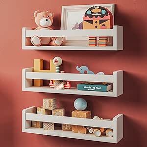 NATURE SUPPLIES Set of 3 White Nursery Room Shelves, Solid Wood Ideal for Books Toys and Decor, W... | Amazon (US)