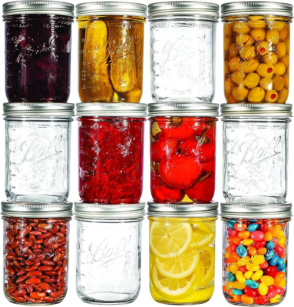 Regular Mouth Mason Jars 8 oz. (12 Pack) - Half Pint Size Jars with Airtight Lids and Bands for Canning, Fermenting, Pickling, or DIY Decors and Projects Bundled with Jar Opener | Amazon (US)