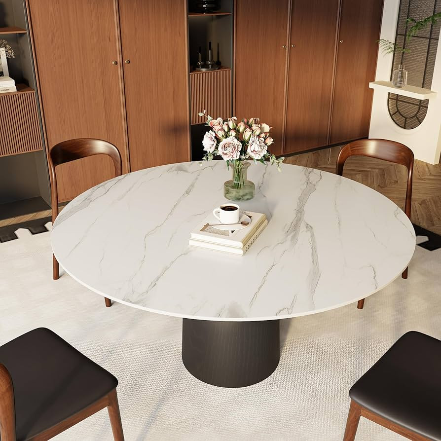 Round Sintered Stone Dining Table, Half-Cylinder Pattern Dining Table 47" for 4 People in Marble ... | Amazon (US)
