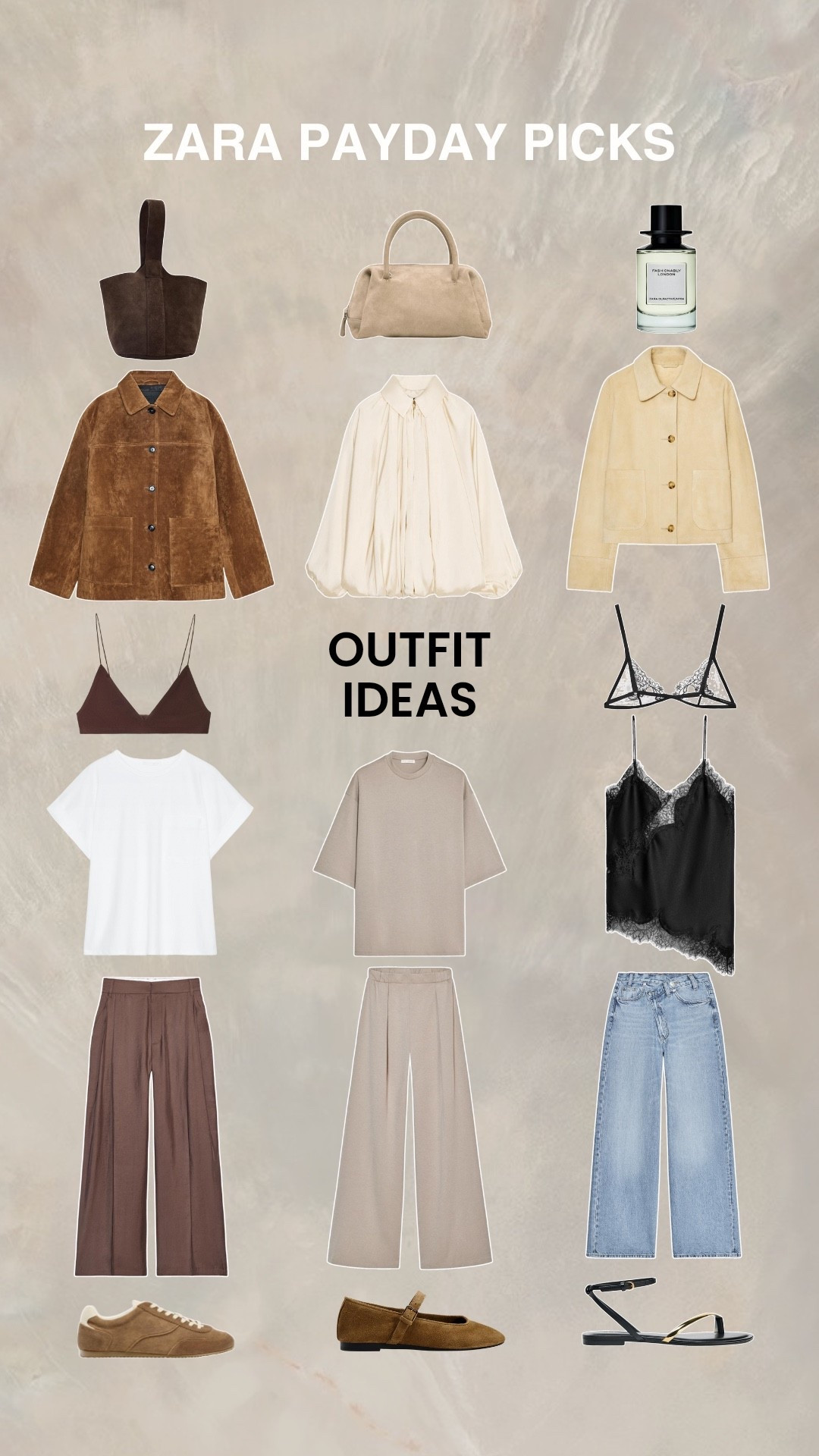 Zara outfits from a personal stylist for some casual chic outfit inspiration this payday weekend - what’s in my Zara basket 🧺 

Suede jacket - wide leg trousers - Zara loungewear - windbreaker - bomber jacket - suede bag - suede blazer - lace trim camisole - white t-shirt - capsule wardrobe staples - suede trainers #zara 

#LTKsummer #LTKuk #LTKstyletip