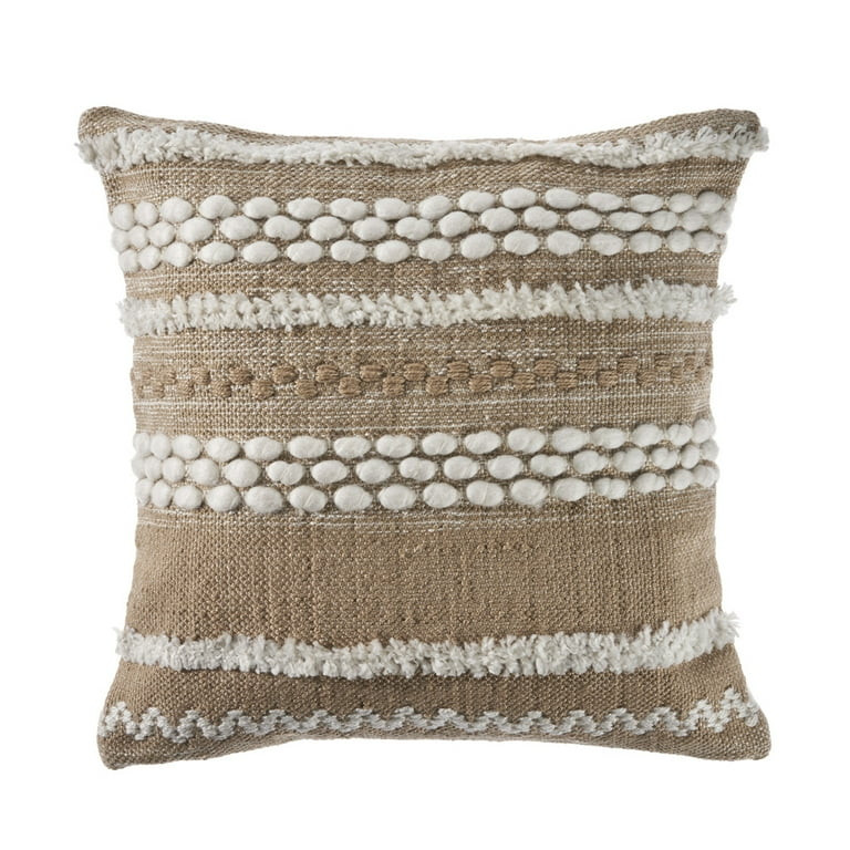 LR Home Neutral Beige / White 20" x 20" Textured Embroidered Throw Pillow | Walmart (US)