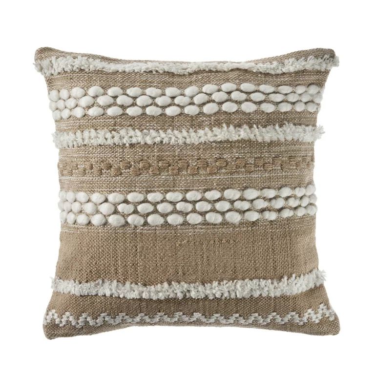 LR Home Neutral Beige / White 20" x 20" Textured Embroidered Throw Pillow | Walmart (US)