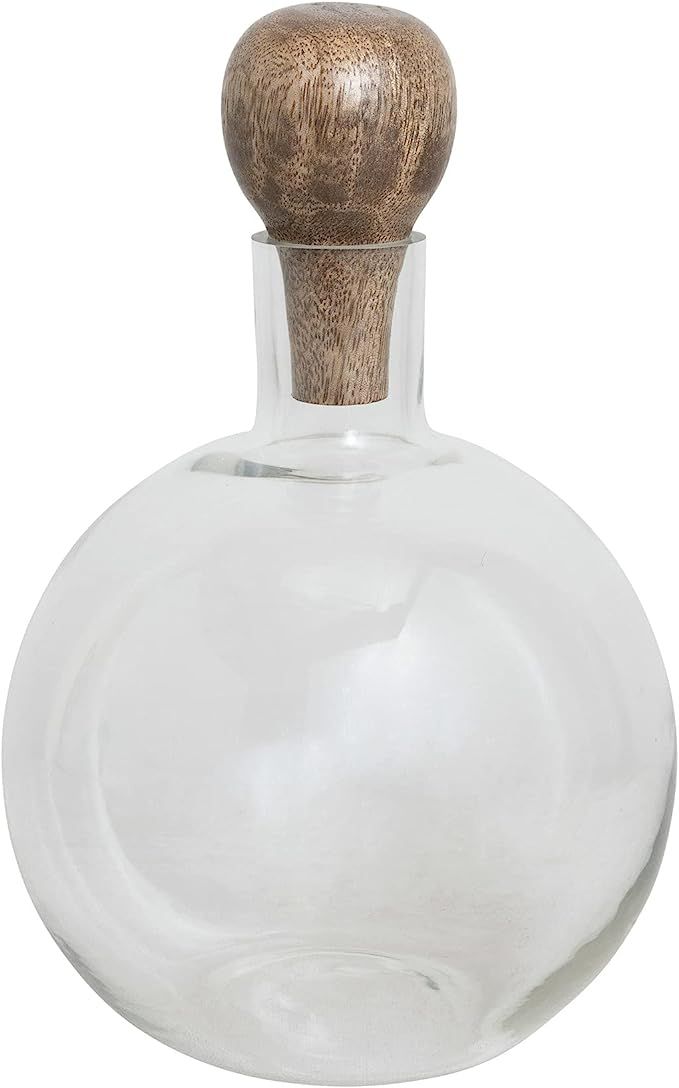 Creative Co-Op Wine Glass Mango Wood Stopper Decanter, 10" x 6", Clear | Amazon (US)