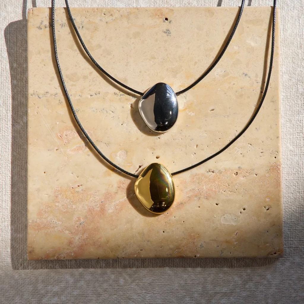Gold Pendant Cord Necklace | Nickel and Suede