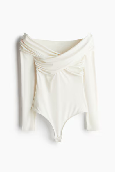 H & M - Draped Thong Bodysuit - White | H&M (US + CA)