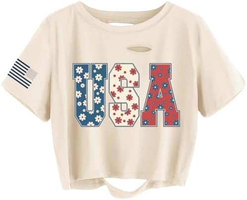 4th of July Independence Day Crop Top for Women Funny USA Flag Graphic Tee Summer Patriotic Distr... | Amazon (US)