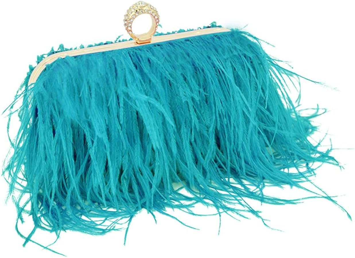 Women Ostrich Feather Purse Ostrich Tote Bag Fluffy Feather Purse Fringe Clutch Evening Handbag f... | Amazon (US)