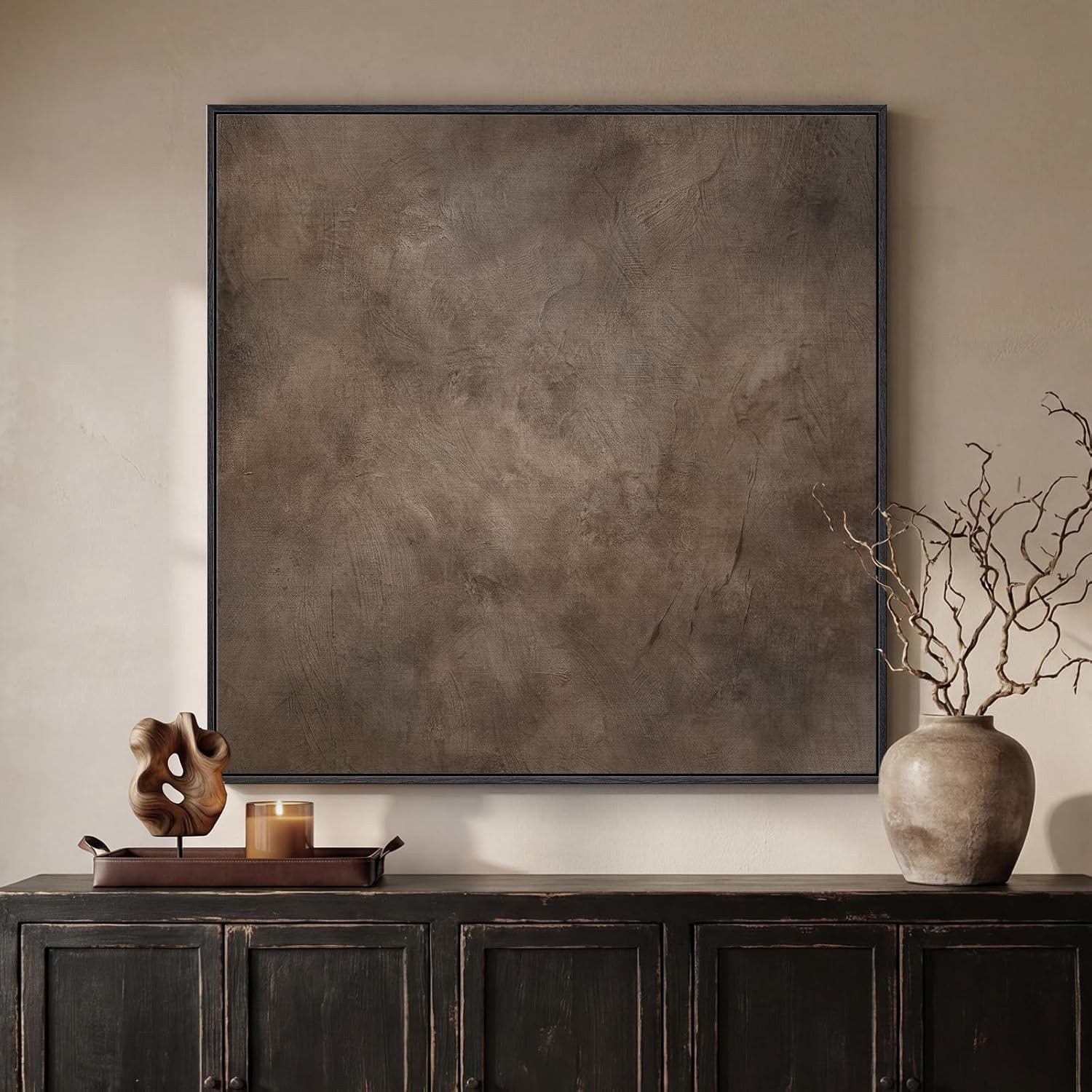 Framed Neutral Abstract Wall Art, Modern Brown Canvas Prints Artwork for Walls, Contemporary Minimalist Square Pictures for Living Room Bedroom Dining Room Hallway Office Wall Decor, 30x30 In | Amazon (US)
