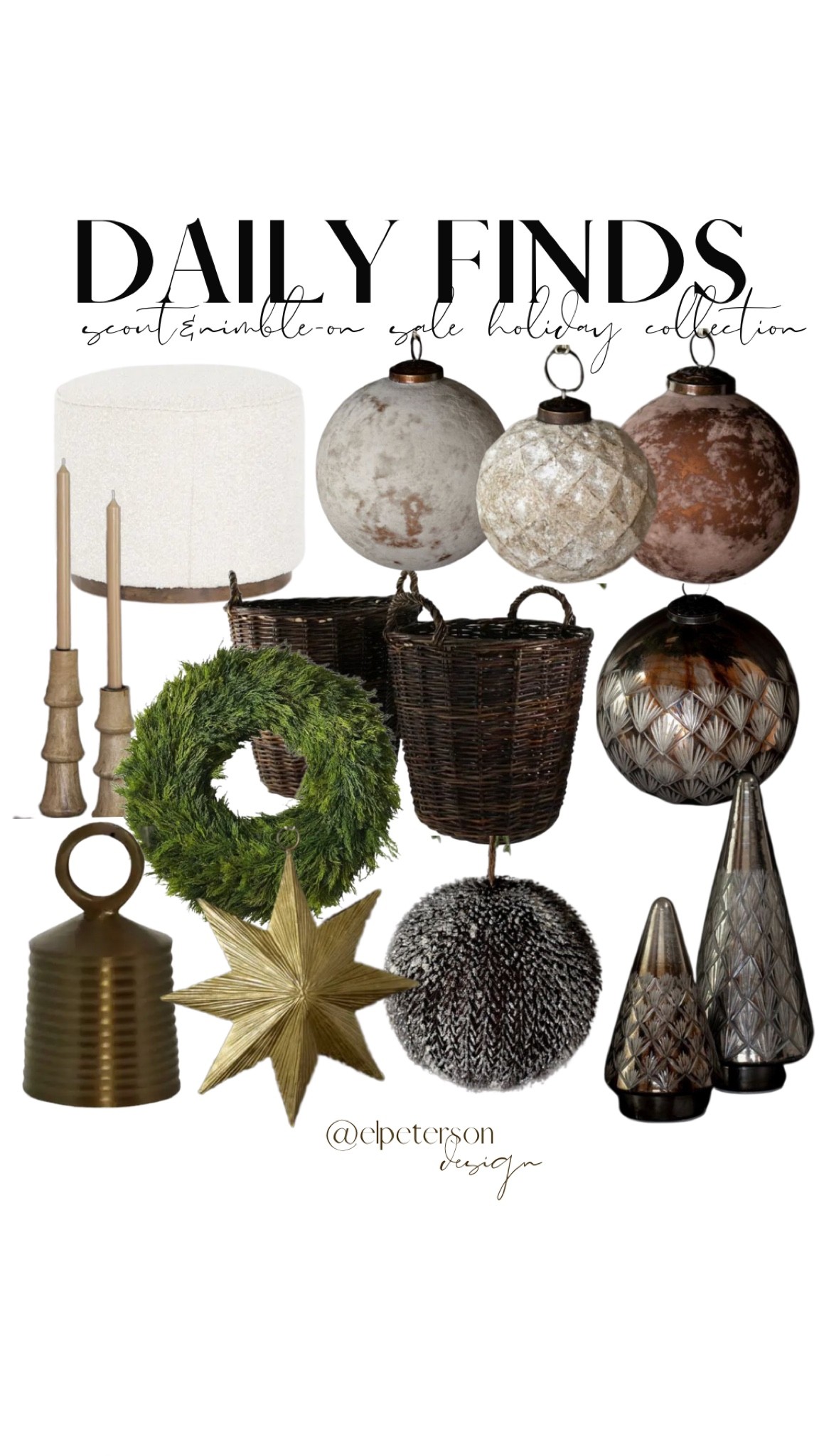 Ornaments
Wreaths 
Candle holders
Baskets

#LTKHoliday #LTKunder50 #LTKhome