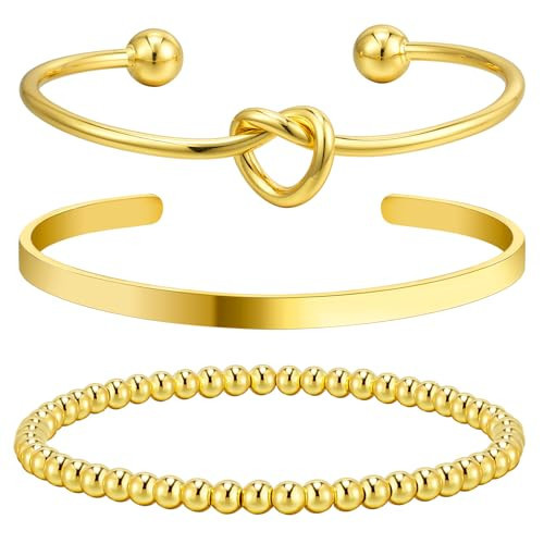 Gold Bangle Bracelets for Women 14K Plated Gold Bracelet Stack Gold Cuff Bracelet Set Dainty Tennis Beaded Cuban Figaro Link Chain Knot Bracelet Twisted Jewelry Sets for Womens Trendy Gifts | Amazon (US)