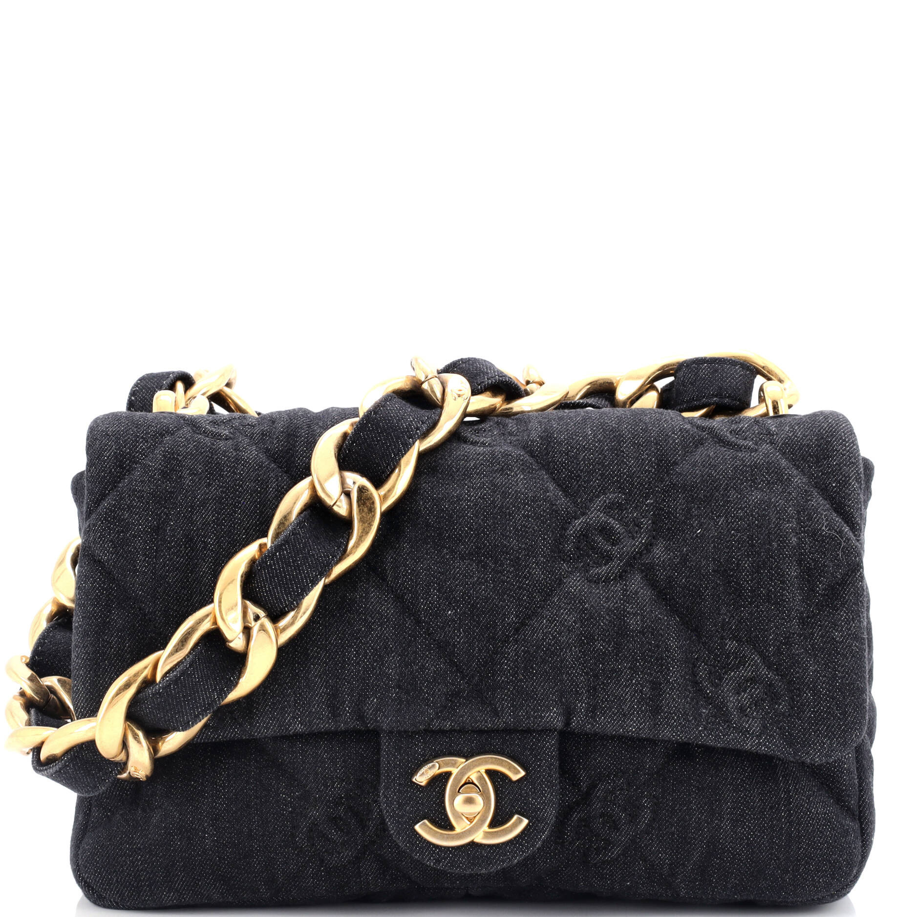 Funky Town Flap Bag CC Embossed Quilted Denim Medium | Shop Simon