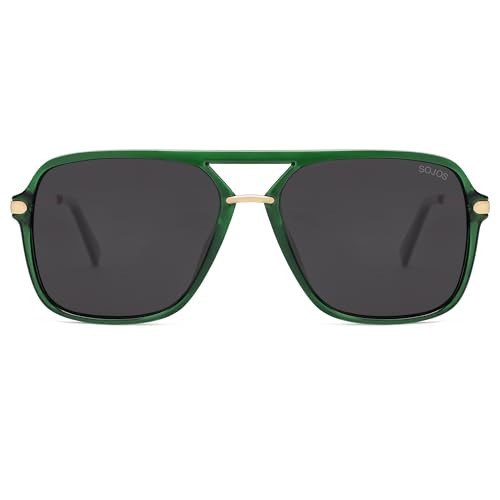 SOJOS Sunglasses for Women & Men, Square, Retro, Polarized Lens, Trendy Aviator, 90s Shades (SJ2229,Green Grey) | Amazon (US)