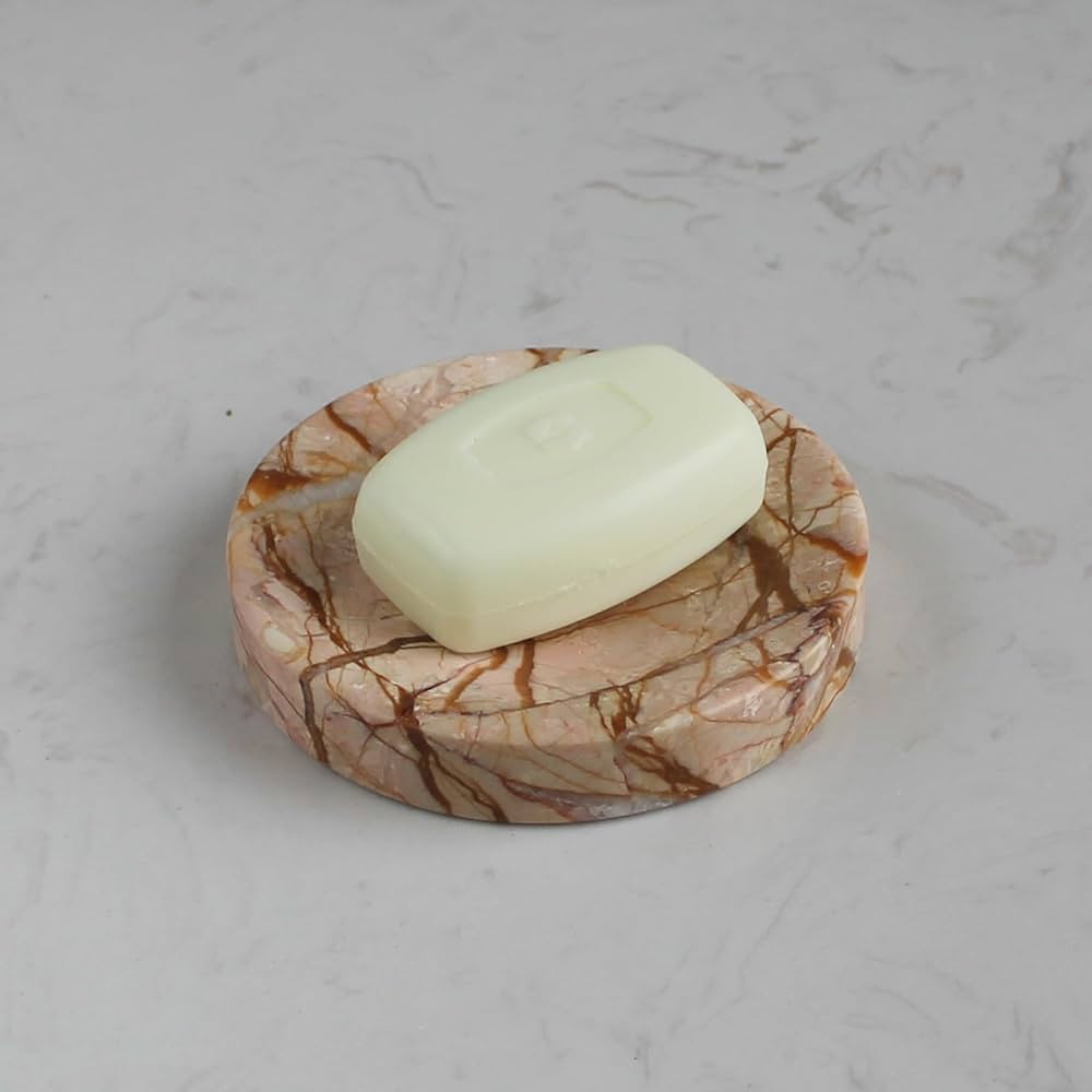 Natural Pink Marble Soap Dish, Round Small Jewelry Dish, Sponge Holder for Bathroom, Kitchen | Amazon (US)