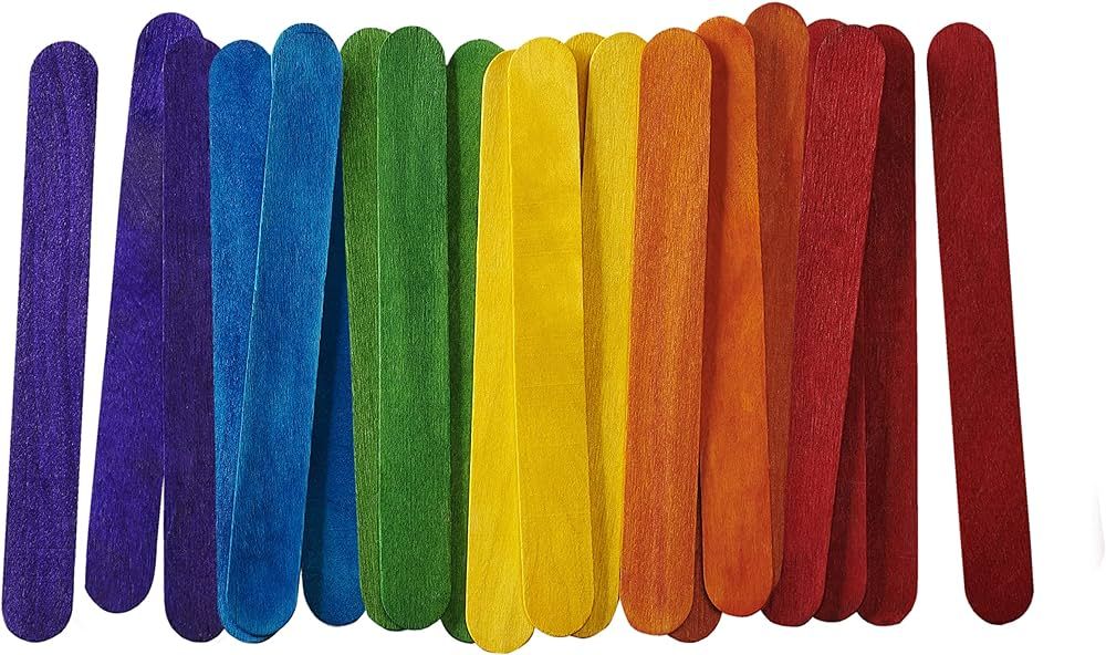Colored Popsicle Sticks for Crafts - [100 Count] 6 Inch Jumbo Multi-Purpose Wooden Sticks | Amazon (US)