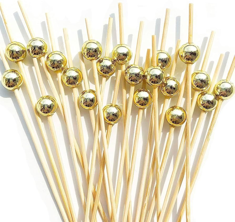 Cocktail Picks,Toothpicks for Appetizers,100 PCS 4.7 Inch Gold Pearl Cocktail Picks for Wedding P... | Amazon (US)