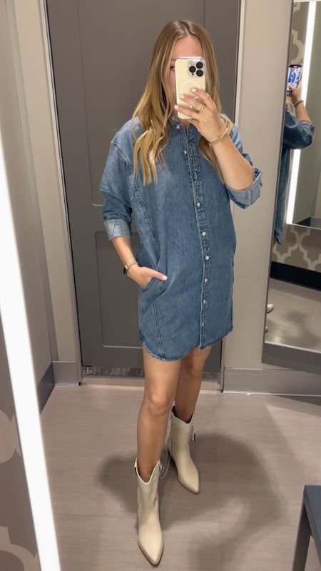 Denim shirt dress and cowboy boots from Target! Love this outfit going into fall or for a country concert!

#LTKunder50 #LTKstyletip #LTKFind