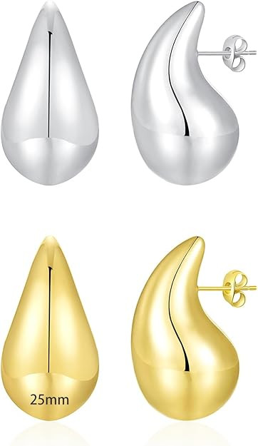 Apsvo Chunky Gold Hoop Earrings for Women, Dupes Earrings Lightweight Waterdrop Hollow Open Hoops... | Amazon (US)