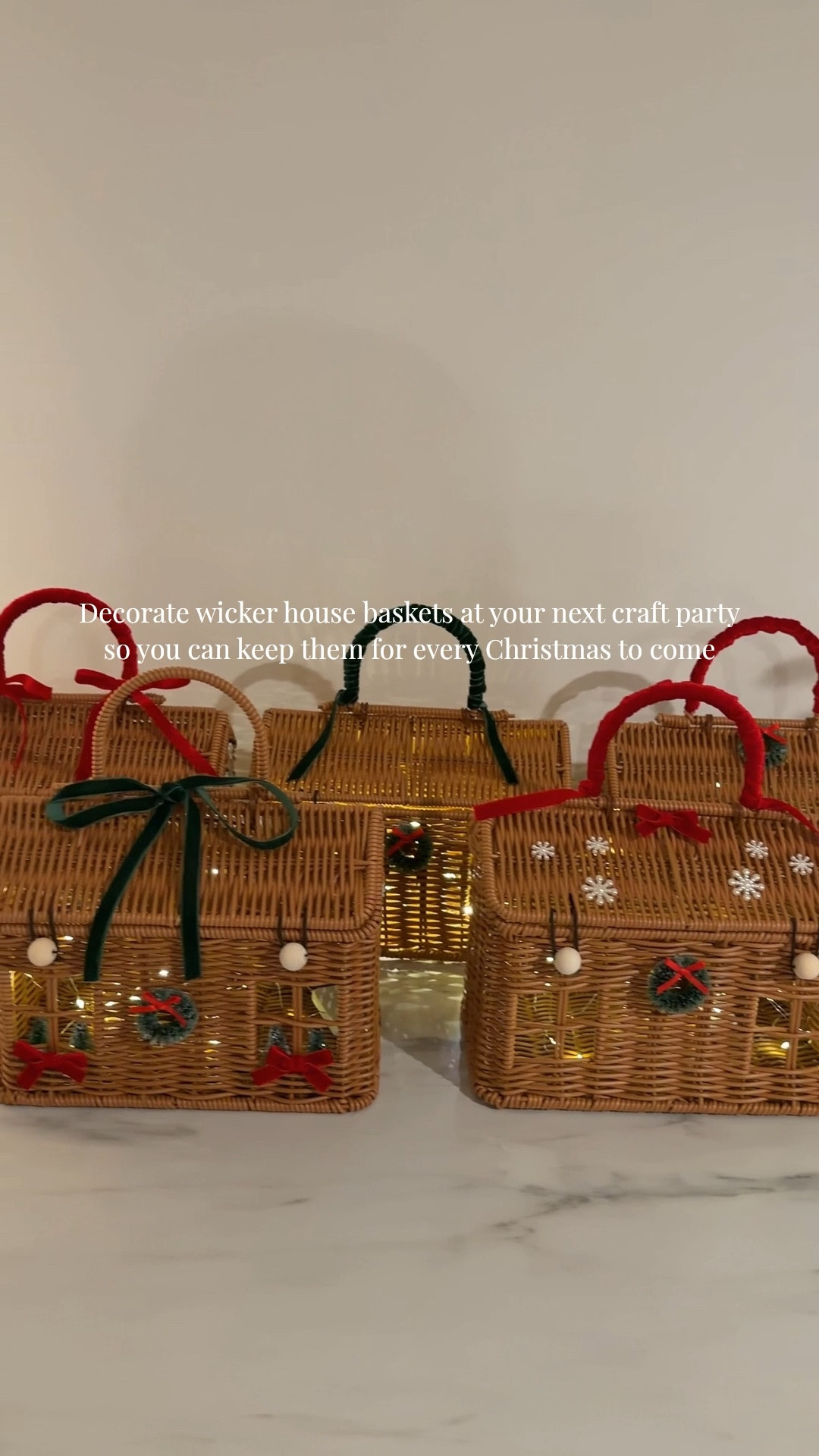 Wicker house baskets > gingerbread houses. These came out so cute and will last for years to come! 

#craft #wickerhouse #wickerbaskets #christmascraft #craftparty 

#LTKHoliday #LTKSeasonal