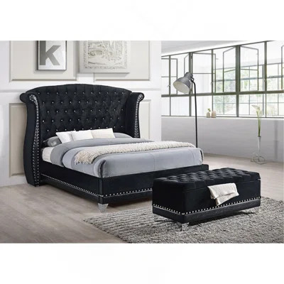 Tamsin Black Upholstered Eastern Wingback Bed | Wayfair North America