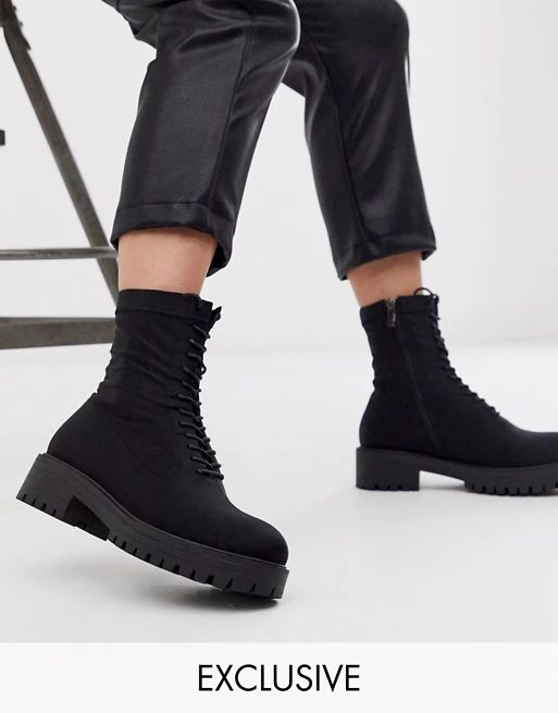 Simmi London Exclusive Tae black lace up flat boots | ASOS US