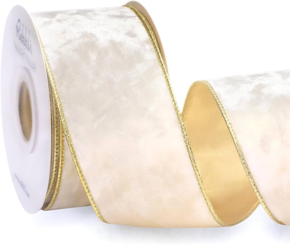 Ribbli Ivory Velvet Wired Ribbon 2.5 Inch Metallic Ivory Crushed Velvet Christmas Ribbon for Gift... | Amazon (US)