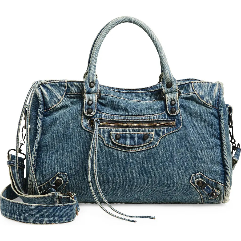 Balenciaga Medium Le City Denim Satchel in 4727 Blue at Nordstrom | Nordstrom
