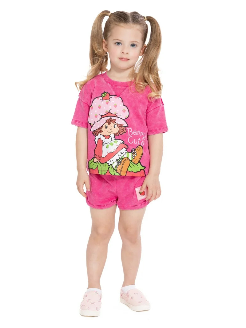Strawberry Shortcake Toddler Girls Washed Crewneck Graphic Top and Shorts Set, 2-Piece, Sizes 12M... | Walmart (US)