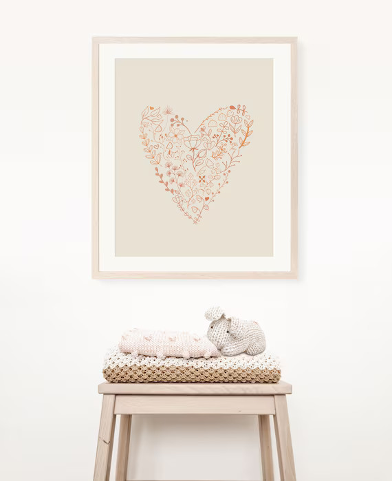 Neutral Heart Flowers Nursery Print Boho Nursery Decor | Etsy | Etsy (US)