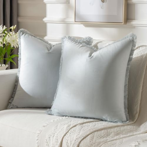 FUTEI Light Blue Velvet Decorative Throw Pillow Covers 18x18 Set of 2,Soft Cozy Edge with Tassels... | Amazon (US)