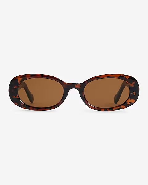 Tortoise Mini Oval Frame Sunglasses | Express