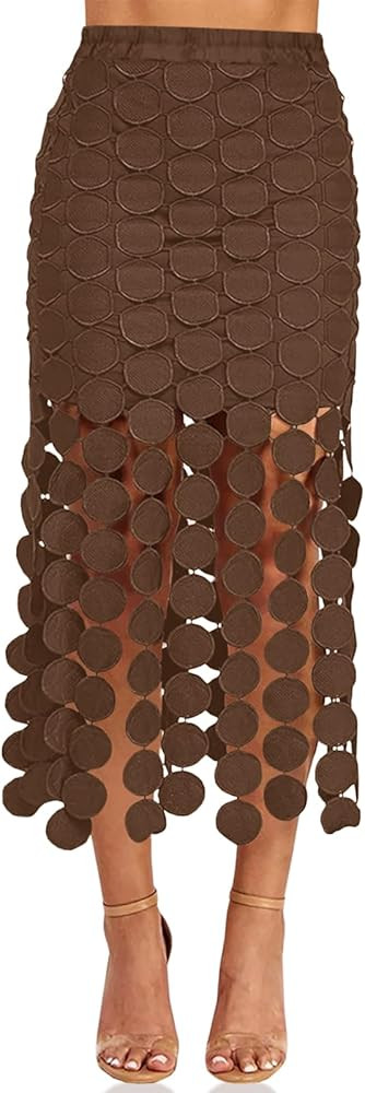 Cicy Bell Womens Hollow Out Maxi Skirts Summer High Waisted Boho Fringe Hem Skirt Beach Vacation ... | Amazon (US)