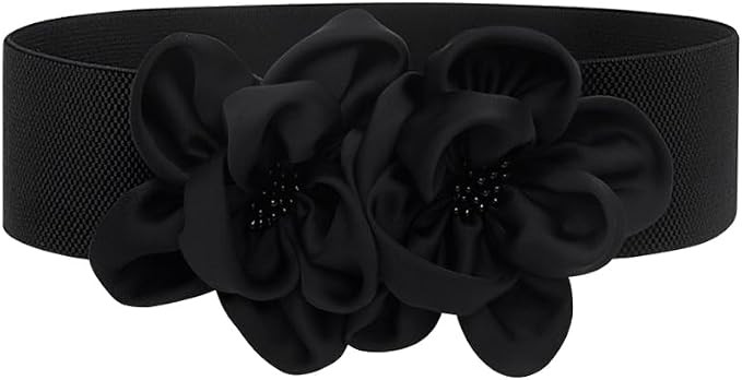 Women's Wide Belt Big Flower Cinch Belts Elastic Belts Stretchy Chunky Waist Belt Dress Belts | Amazon (US)