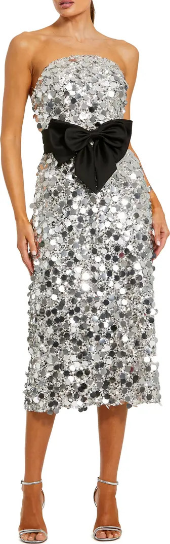 Mac Duggal Strapless Paillete Column Midi Dress With Bow | Nordstrom | Nordstrom