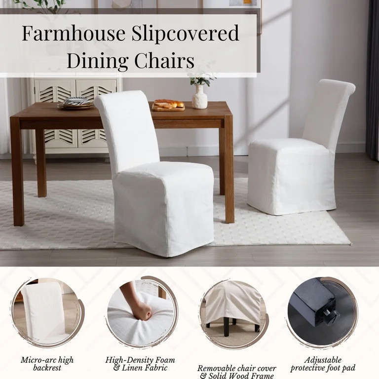 Dayalane Slipcovered Parsons Dining Chairs Set of 4, Modern Farmhouse High Back Linen Upholstered... | Walmart (US)
