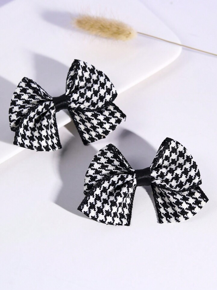 2pcs Houndstooth Grosgrain Hair Bow Clips For Women,Two-Loop Trailing Tail Alligator Hair Clips,W... | SHEIN