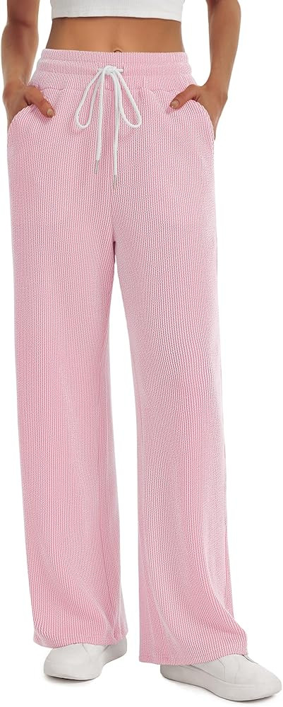 Sarin Mathews Wide Leg Casual Pants for Women High Waisted Cotton Jacquard Drawstring Loose Loung... | Amazon (US)