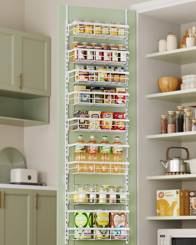 8-Tier Adjustable Over the Door Pantry Organizer with 2 Sets Hooks Fits Most Doors, Hanging Spice... | Amazon (US)