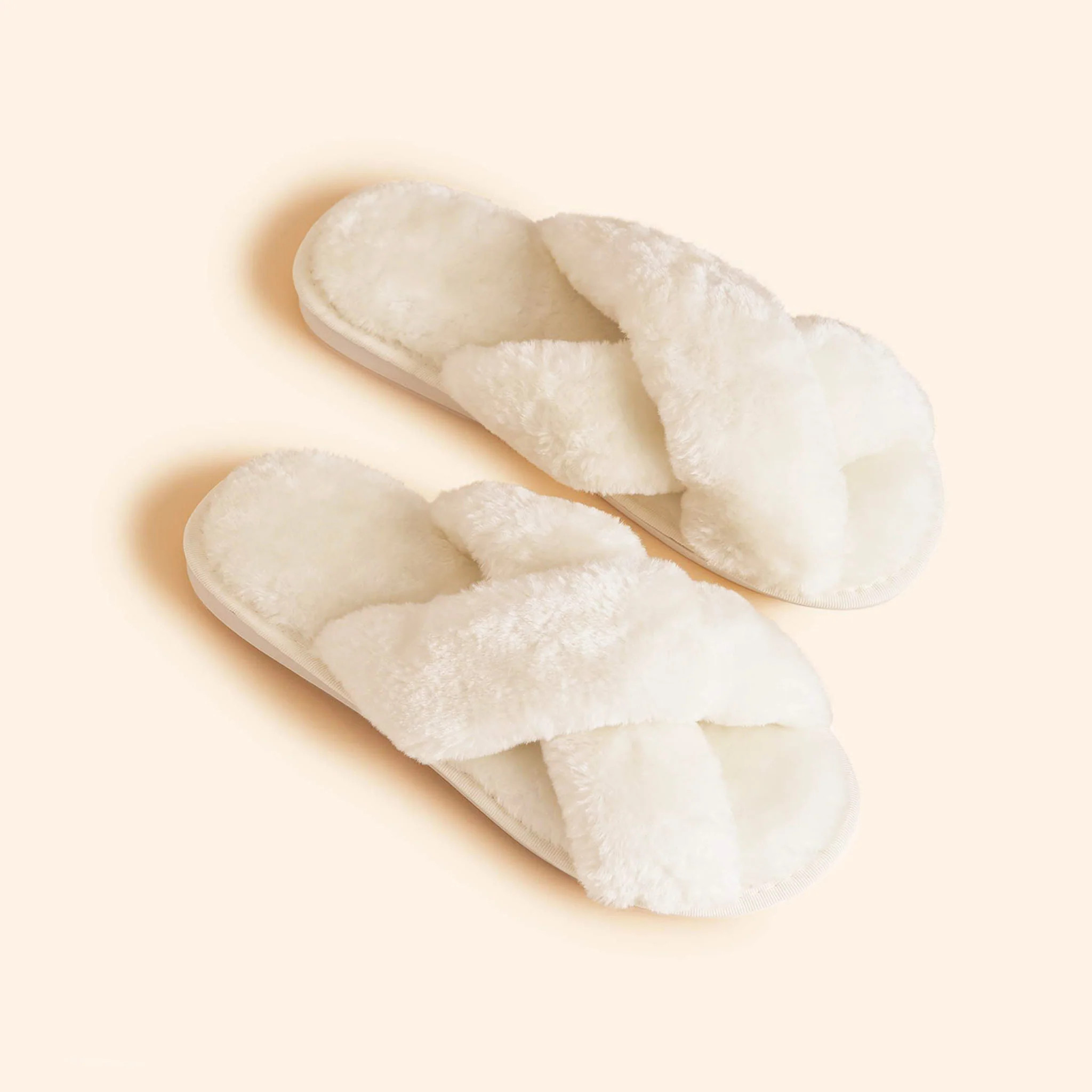 Criss Cross Fuzzy Slippers - Cream | Birdy Grey