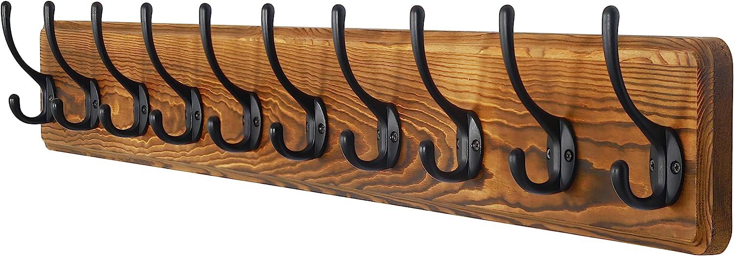 Dseap Coat Rack Wall Mounted: 10 Hooks, 38-1/4" Long, Heavy Duty Wooden Wall Coat Hanger Coat Hoo... | Amazon (US)
