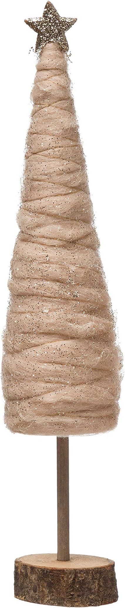 Creative Co-Op Wrapped Wool Cone Glitter & Star on Wood Slice Base Trees, Blush | Amazon (US)
