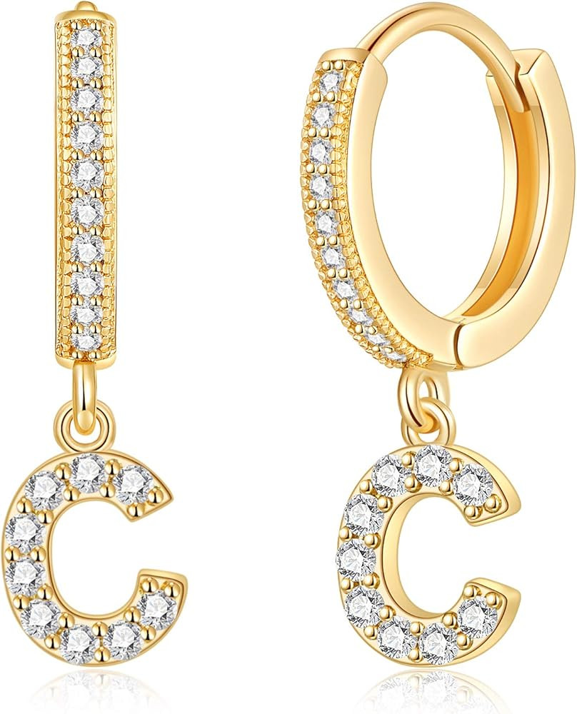 SANNYRA Initial Hoop Earrings for Women, 14K Gold Silver Rose Gold Plated CZ Letter Hypoallergeni... | Amazon (US)