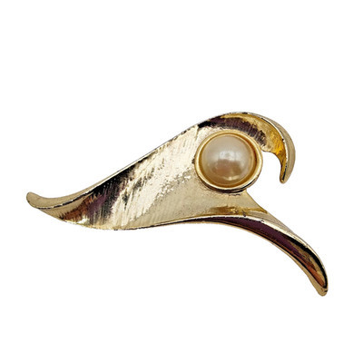 Vintage Mid-Century Modern Abstract Brooch Gold Tone Faux Pearl Sculptural Swirl | eBay US