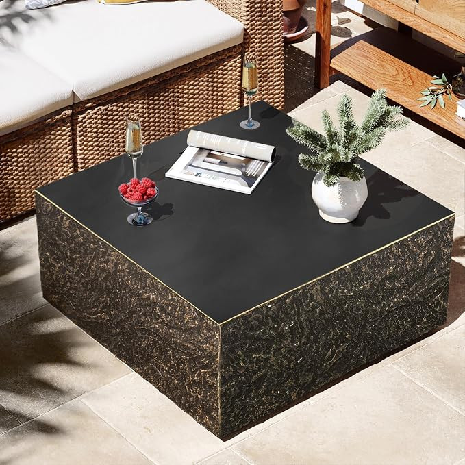 28" Modern Square Coffee Table, Light Concrete Textured Center Table for Living Room, Stone Accen... | Amazon (US)