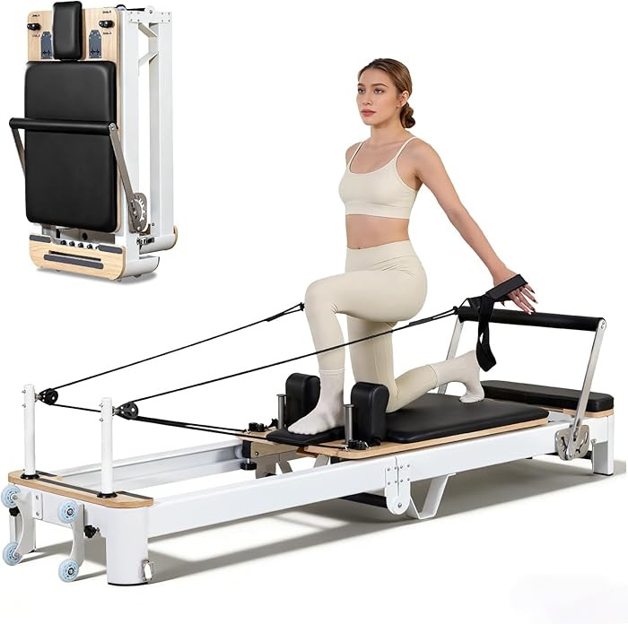 Pilates Reformer Machine, 95’’ Foldable Oak Wood Pilates Reformer, Quick-Assembly Studio-Grad... | Amazon (US)