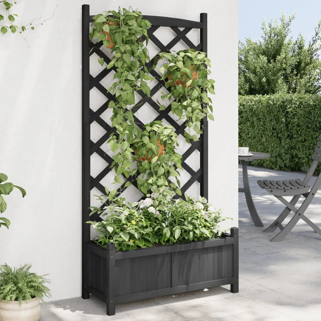 vidaXL Planter with Trellis Black Solid Wood Fir | Walmart (US)