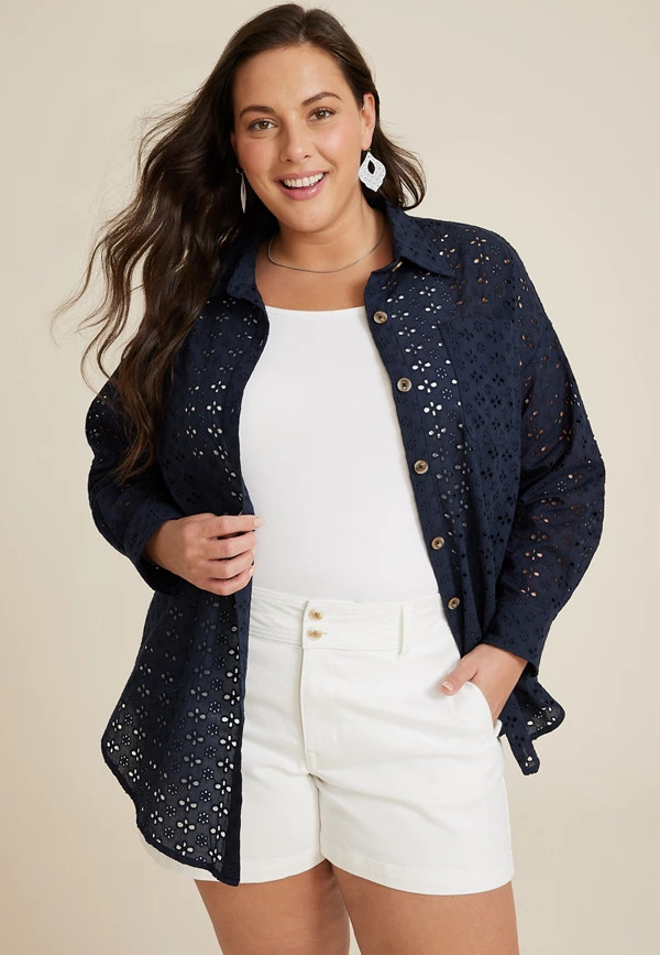 Plus Size Eyelet Shacket | Maurices